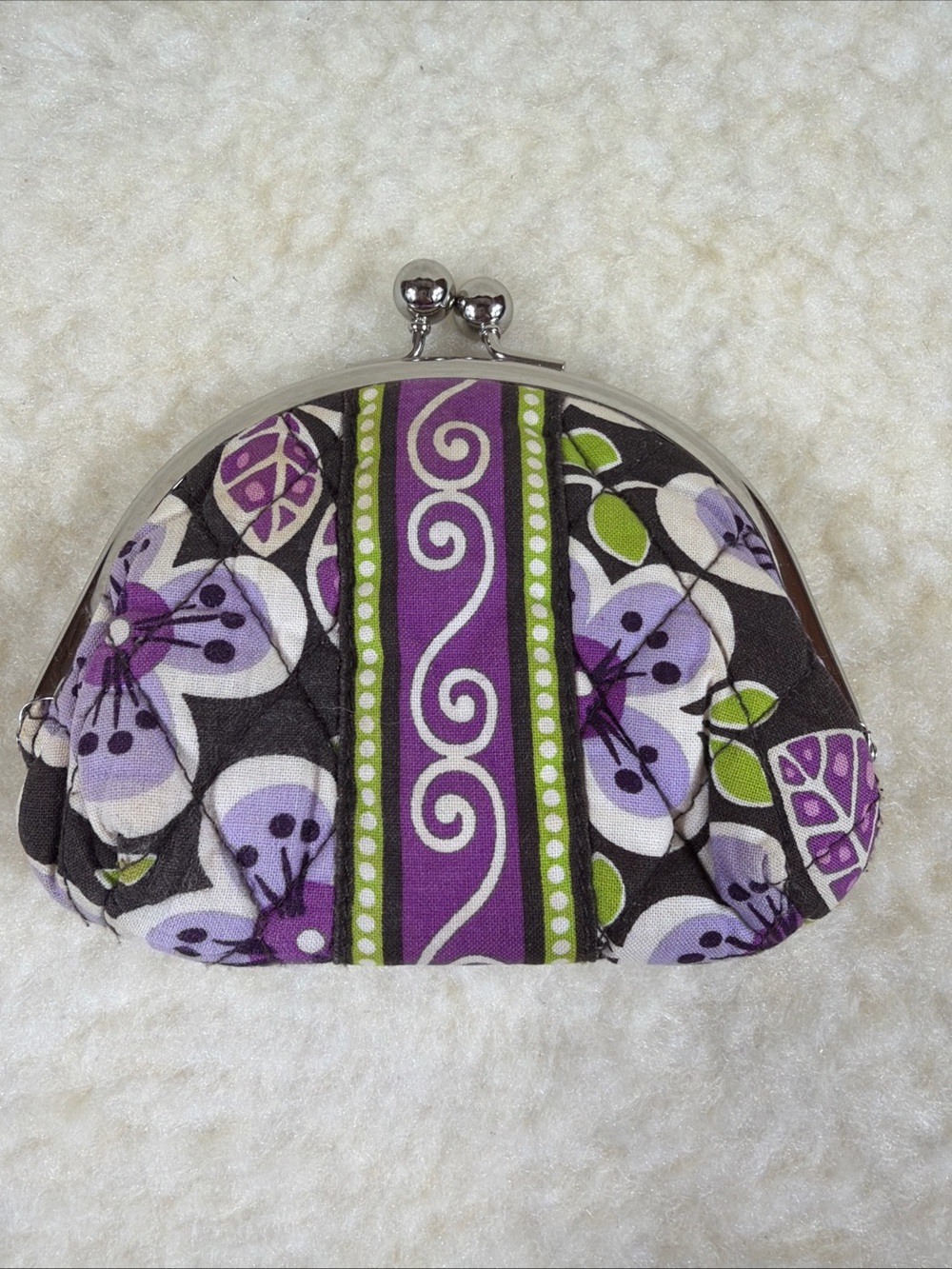 Vera Bradley Quilted Floral Kiss-Lock Coin Purse in Purple and Green